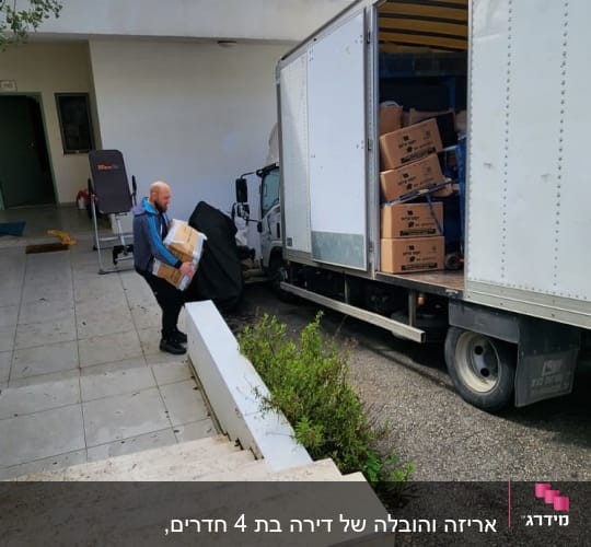 אדם מעמיס קופסאות למשאית פתוחה